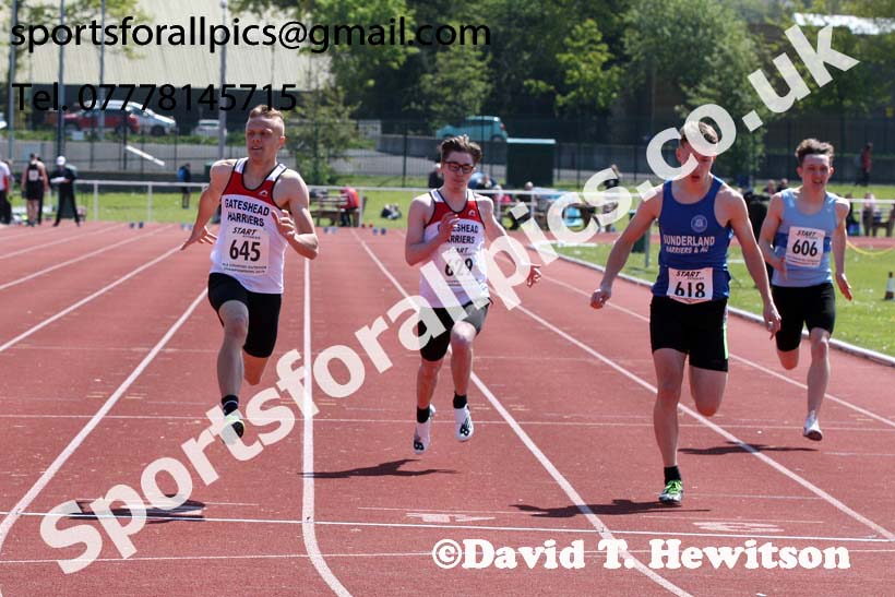 Mens under-20s 100 metres, 2019 North Eastern Track and Field Champs., Middlesbrough. Photo:  David T. Hewitson/Sports for All Pics
